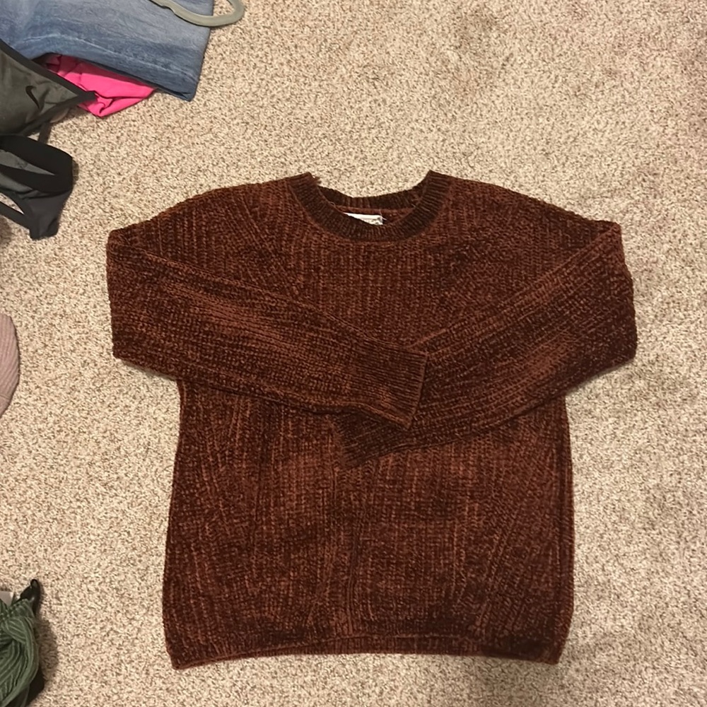 brown pink rose sweater